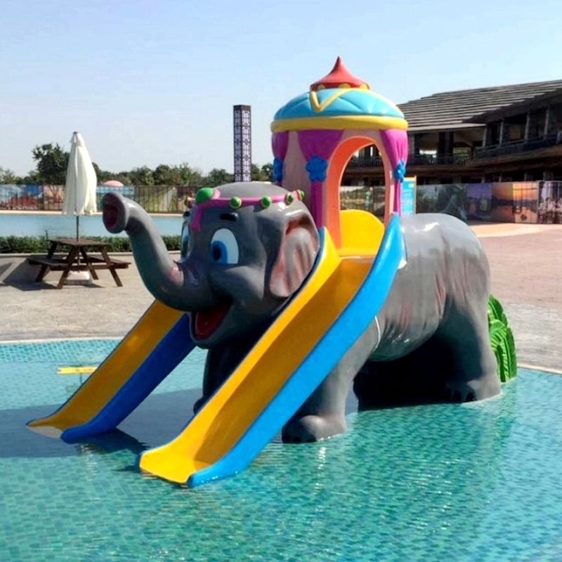 Hotel And Resort Splash Pad Water Spray Park For Exciting Elephant Double Slide Model