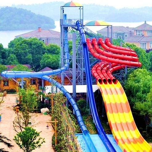 Multicolor Outdoor Water Park Slide With Different Height And Design