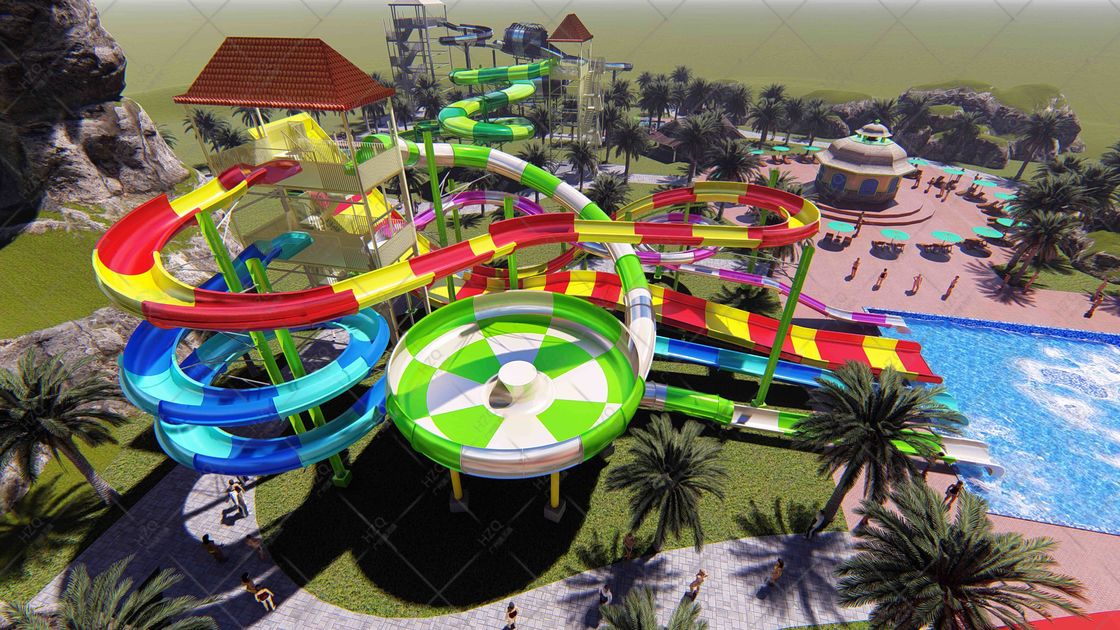 Mountains Colorful Water Slide Fiberglass Rides For 4 People