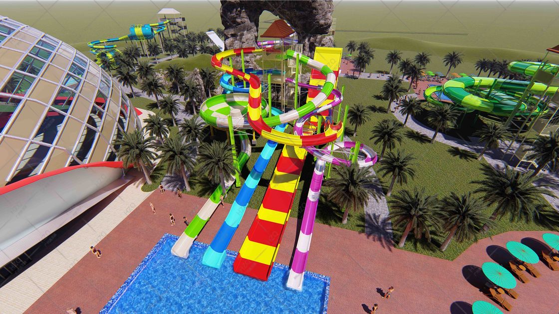 Mountains Colorful Water Slide Fiberglass Rides For 4 People